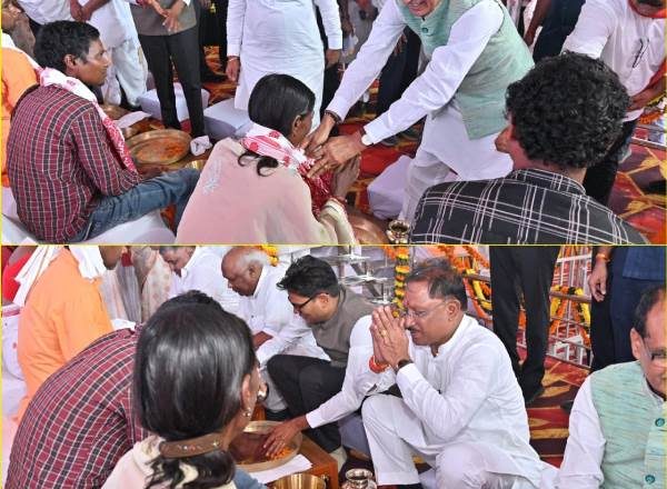 केंद्रीय मंत्री श्री शिवराज सिंह, मुख्यमंत्री विष्णु देव साय और अन्य मंत्रियों ने पीएम आवास के हितग्राहियों के पाँव पखारे, धन्यवाद उन सभी का, जिन्होंने हमारी सुध ली